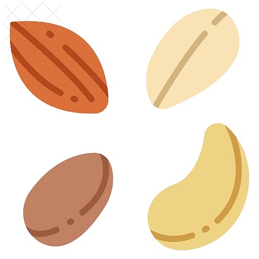 Almond, food, nut, seed, snack icon.