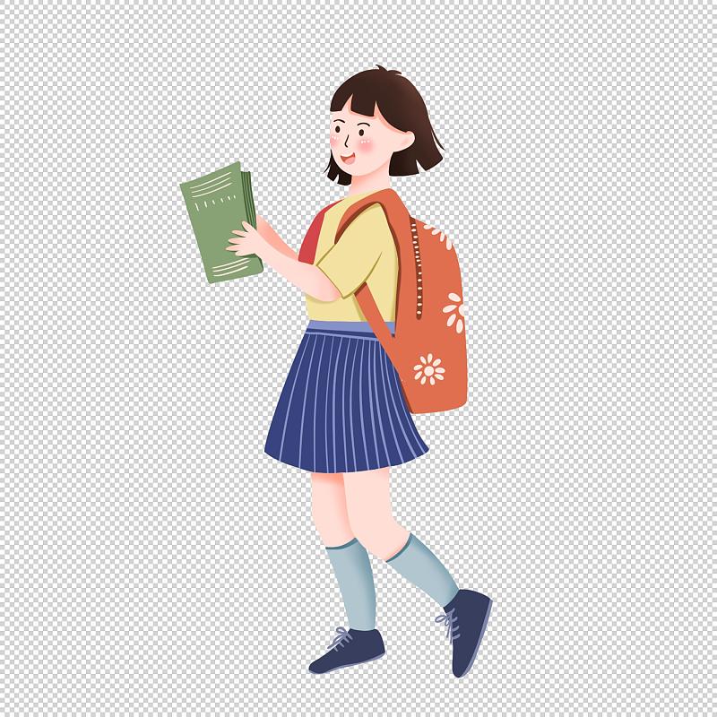 開學季背著書包的卡通女孩圖片素材