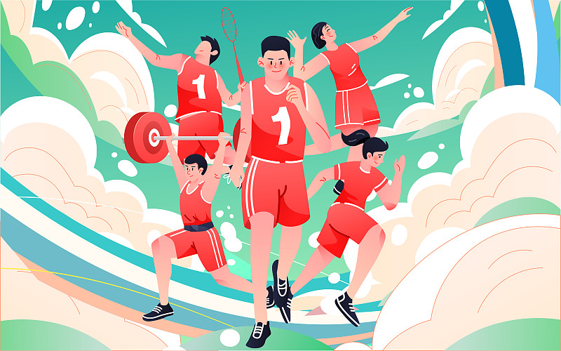 會運動員體育比賽奪冠插畫活動海報背景圖片