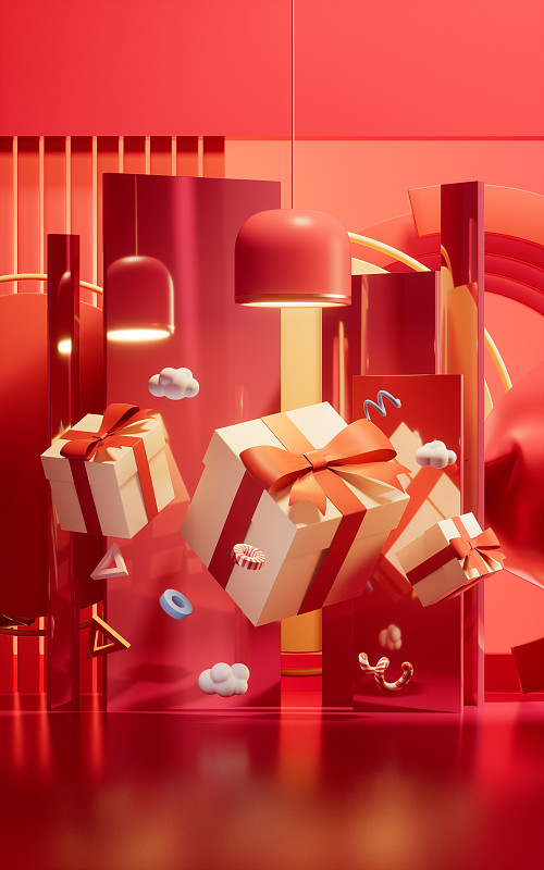 禮物盒與創意背景3D渲染圖片素材