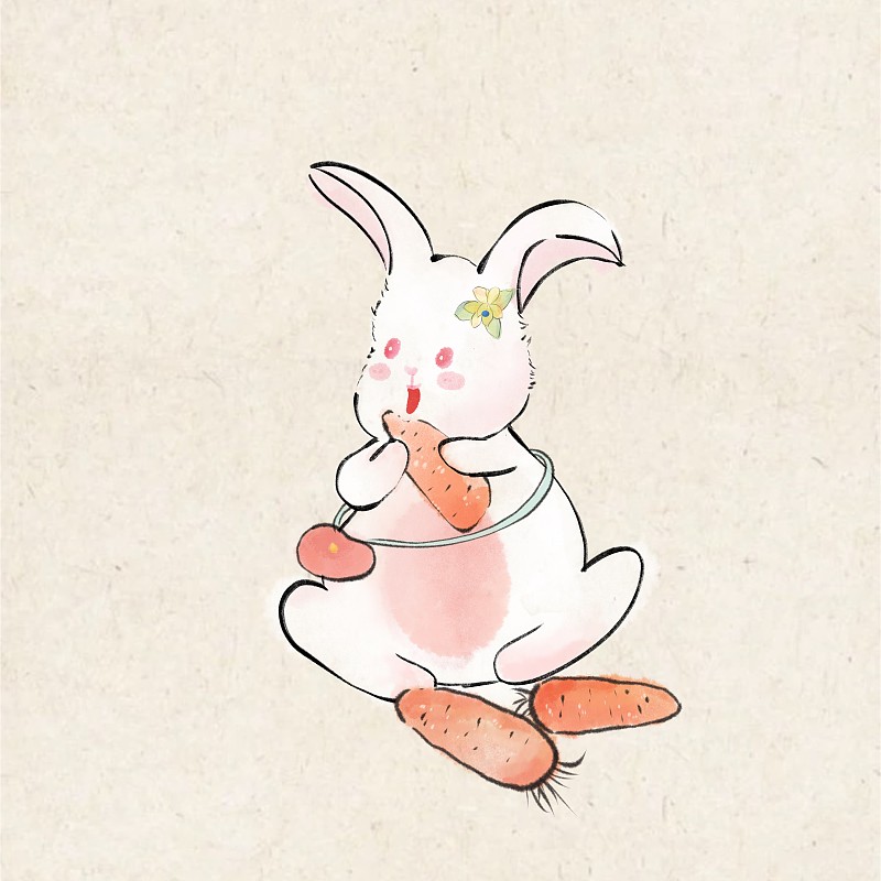 中國傳統節日中秋節習俗兔年兔子吃蘿卜賞月水墨國風插畫圖片