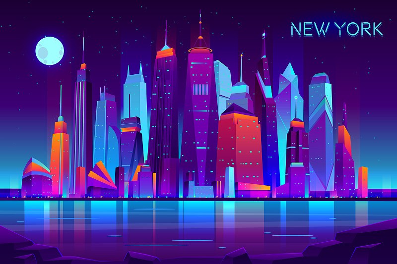 夜城市未來的景觀矢量背景圖片素材