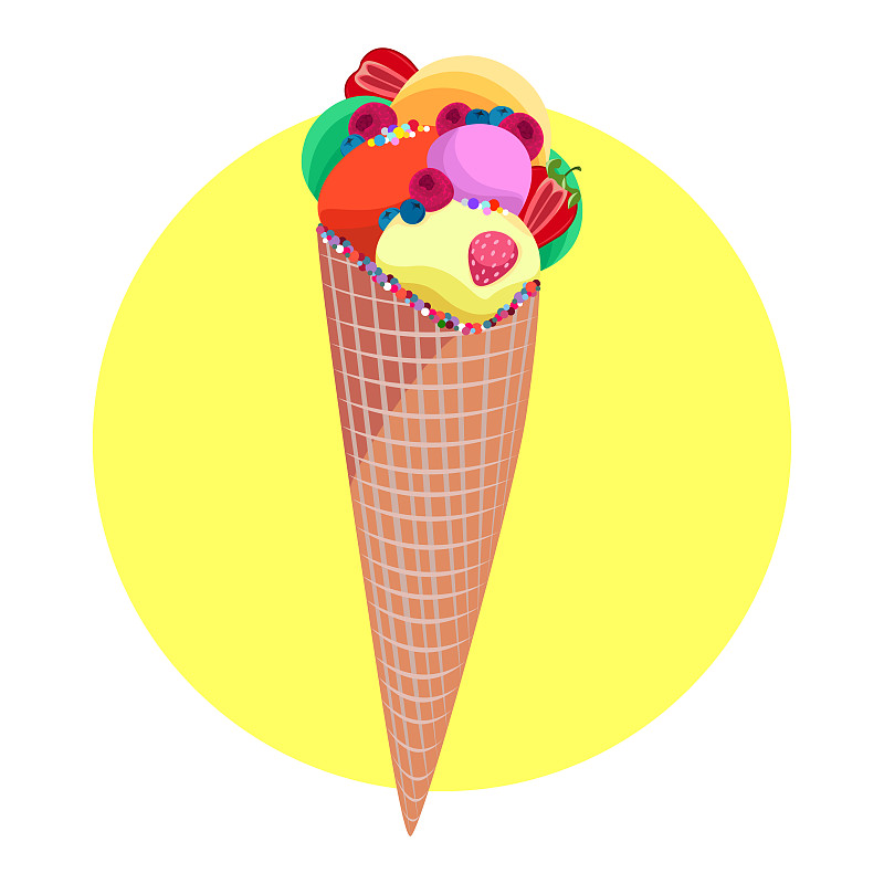 冰淇淋矢量插畫，甜蜜、清涼的夏日美食插畫圖片