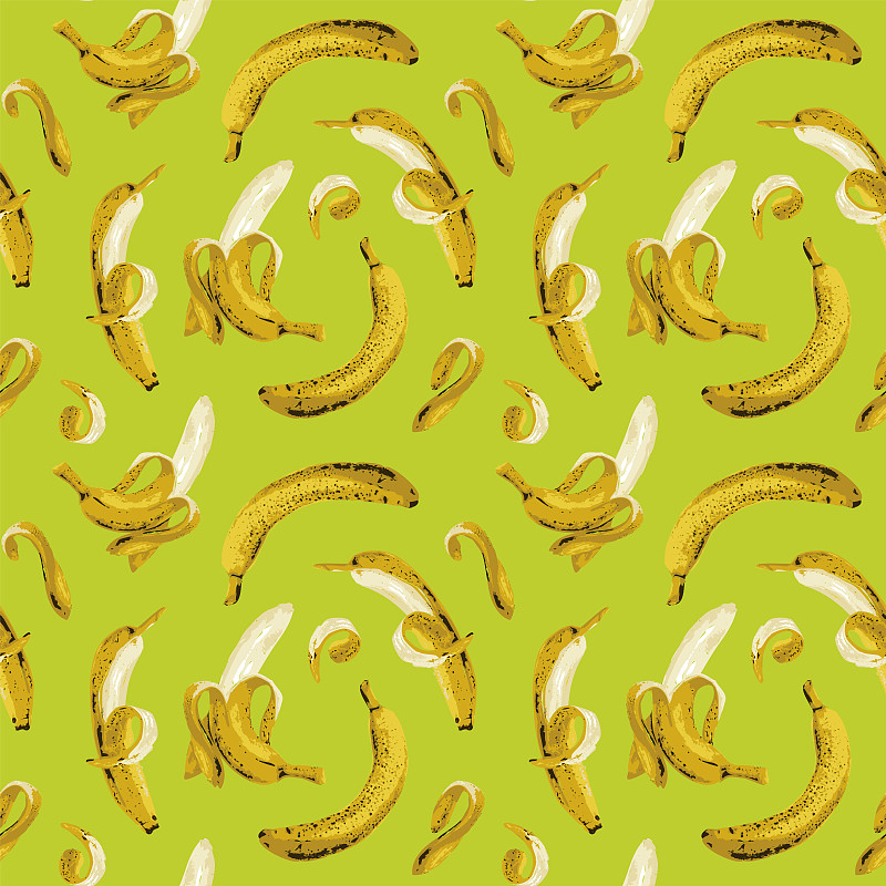 無縫模式與成熟的香蕉在彩色背景插畫圖片