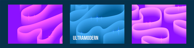 一套4a水平海報組成的3d裝飾波浪線。向量抽象背景。插畫圖片