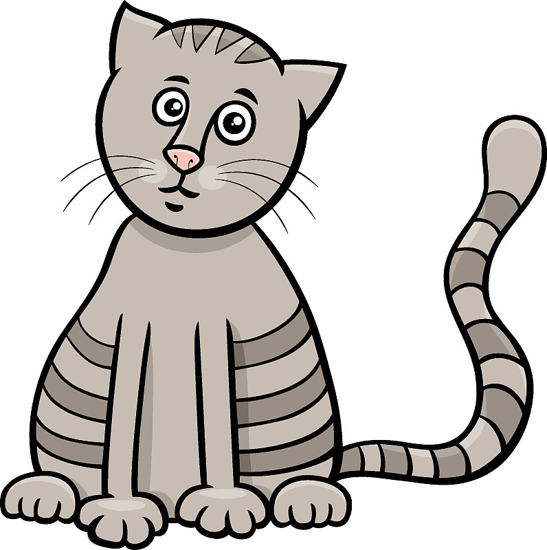 卡通灰虎斑貓卡通動物角色插畫圖片