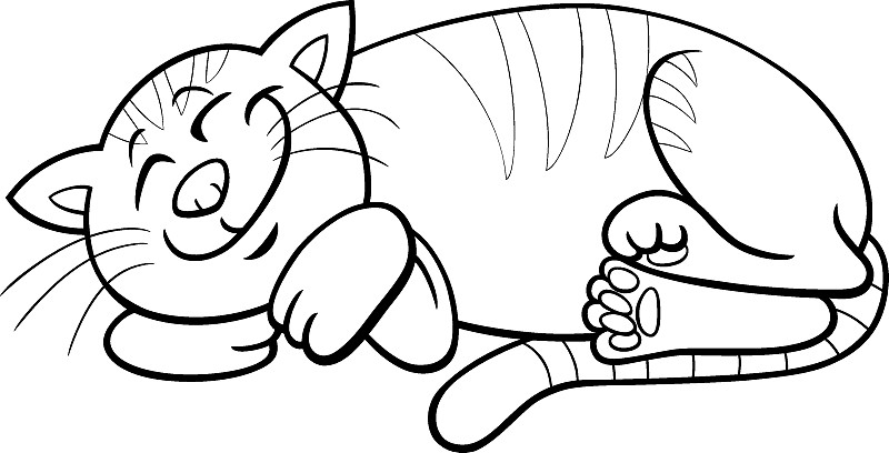 卡通睡貓漫畫動物人物著色頁插畫圖片