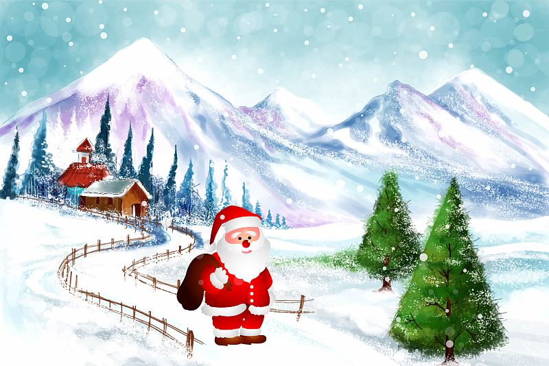冬季背景的霜雪圣誕樹賀卡設計插畫圖片