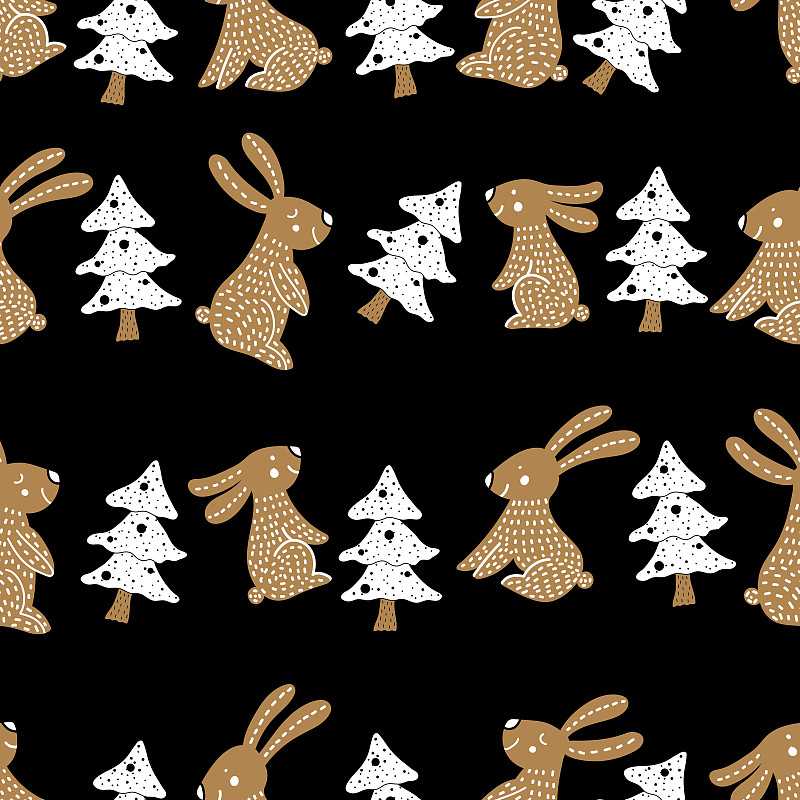 圣誕兔子和圣誕樹。插畫圖片