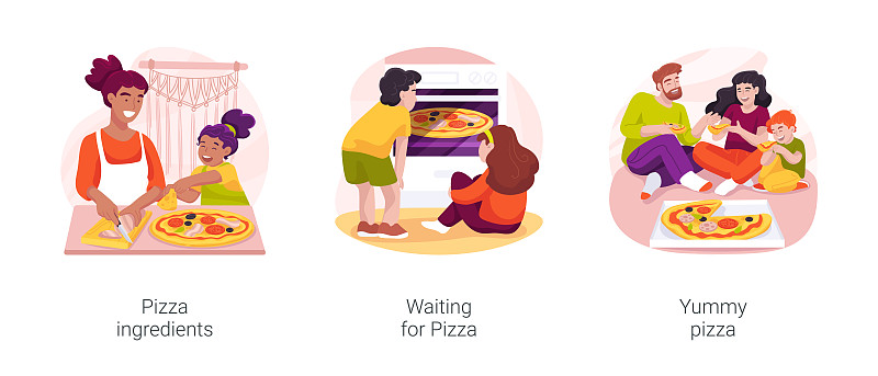 自制披薩孤立卡通矢量插圖集插畫圖片