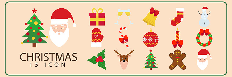 圣誕圖標設置，矢量和插圖。新年快樂，圣誕快樂和節日裝飾插畫圖片