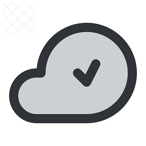 Weather, cloud, check, storage, verified icon.