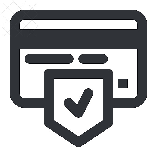 Ecommerce, card, check, payment, shield icon.