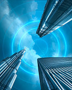 科技互联网概念的迪拜北京上海地标摩天大楼图片素材