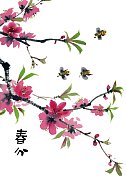 手绘水墨插画二十四节气之春分图片素材