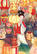 中国传统六节日美人之元宵图片素材
