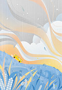 二十四节气谷雨清新风景插画图片素材