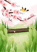 春天黄鹂飞上桃花树上图片素材