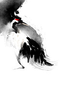 水墨画风格的鹤插图图片素材