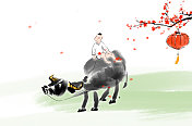 中国风牛年插画台历一月节日红灯笼图片素材