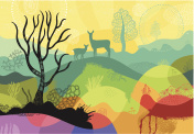 色彩斑斓的阳光景观与植物，树木和鹿图片素材