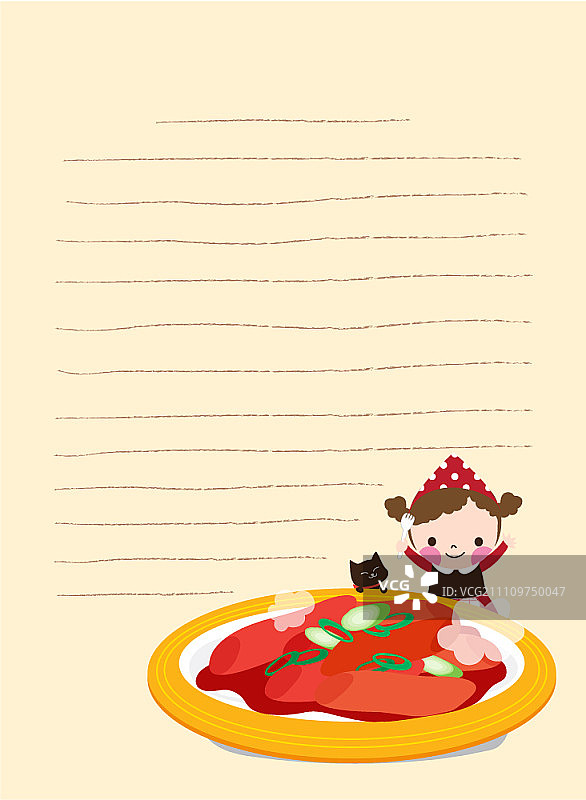 字母模板配韩国菜，辣味年糕图片素材