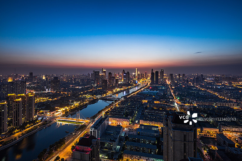 天津城市全景夜景图片素材