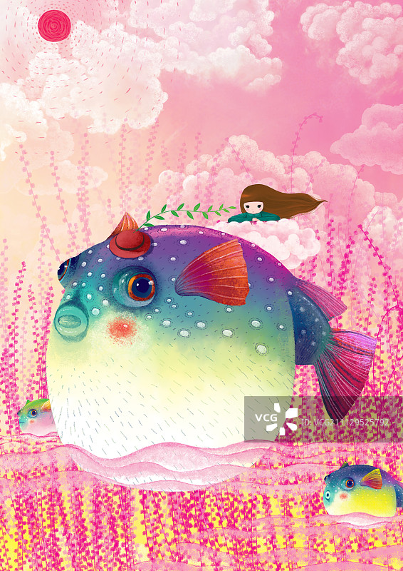 海洋动物童话插画系列-河豚图片素材