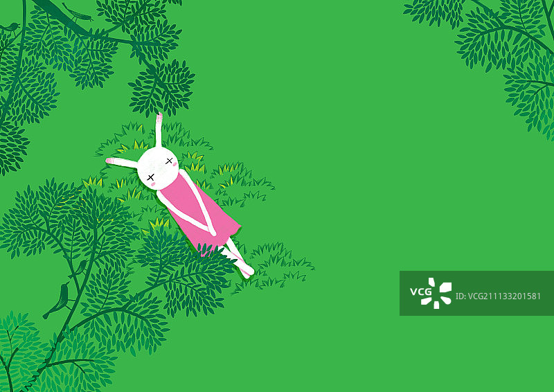 哲理兔系列插画-躺在草地上图片素材