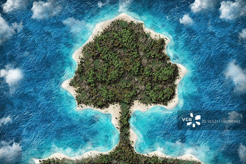 树 植树节 水资源 自然 海洋 岛屿 俯视 鸟瞰 创意图片素材