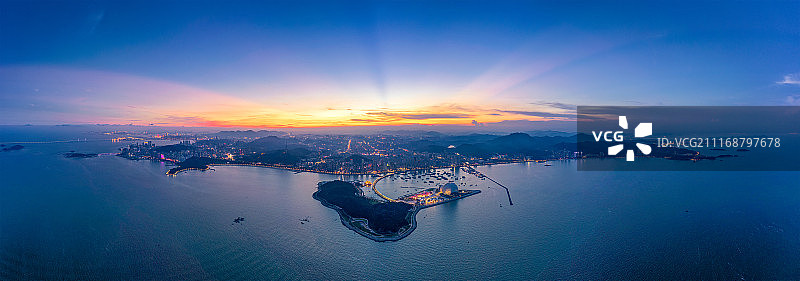 珠海城市日落航拍全景图图片素材