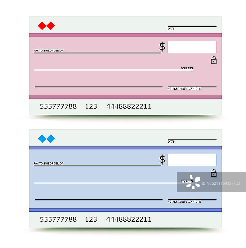 矢量插图的银行支票在两个变化-粉红色和蓝色图片素材