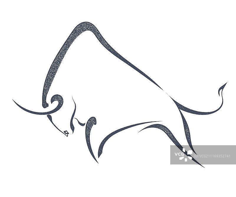 在白色背景上画出一头愤怒的公牛的剪影。股票矢量插图。图片素材