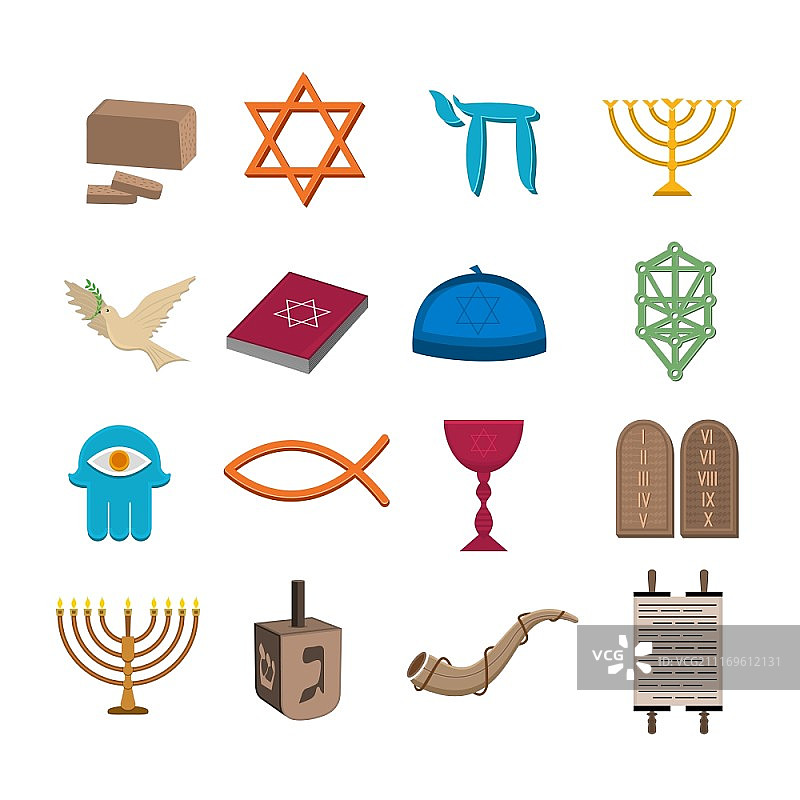 犹太教教堂传统符号图标设置孤立矢量插图图片素材