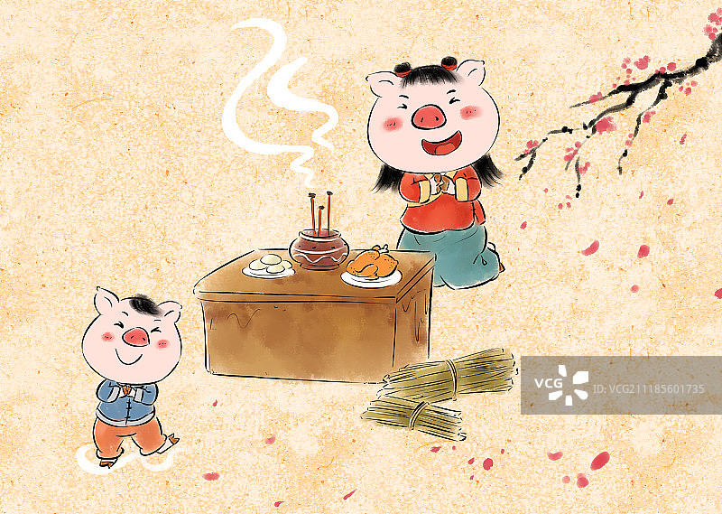 猪年春节年俗系列腊月二十三拜灶王爷图片素材