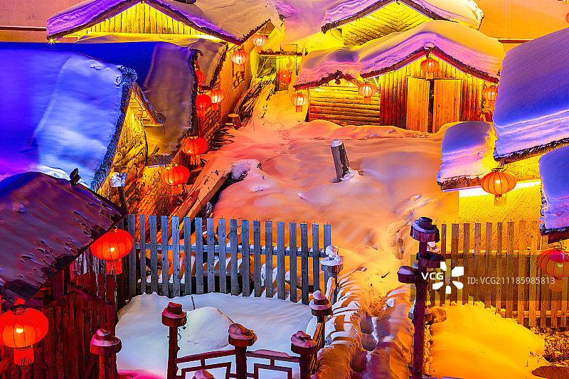 中国雪乡夜景图片素材