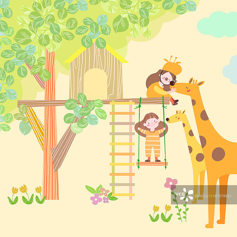 儿童、五月、幻想、儿童节、童话、长颈鹿(蹄子哺乳动物)图片素材