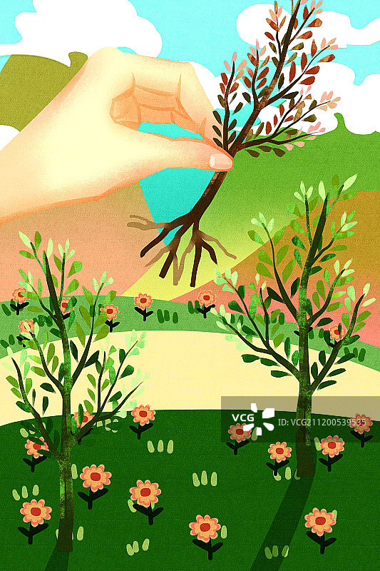 小清新植树节插画图片素材