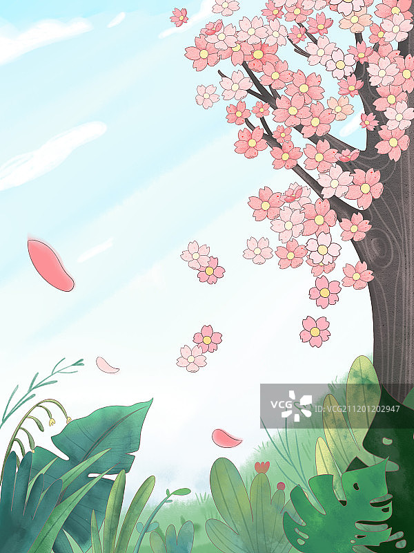 樱花树下的植物背景图片素材
