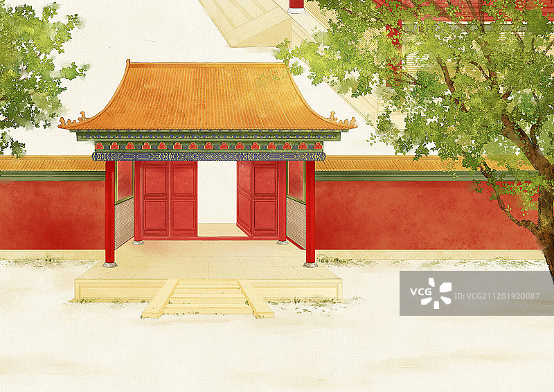 中国风水墨古风建筑宫殿插画图片素材