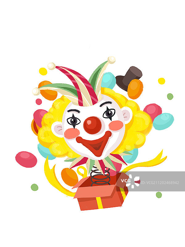 礼物盒弹出的小丑插画图片图片素材