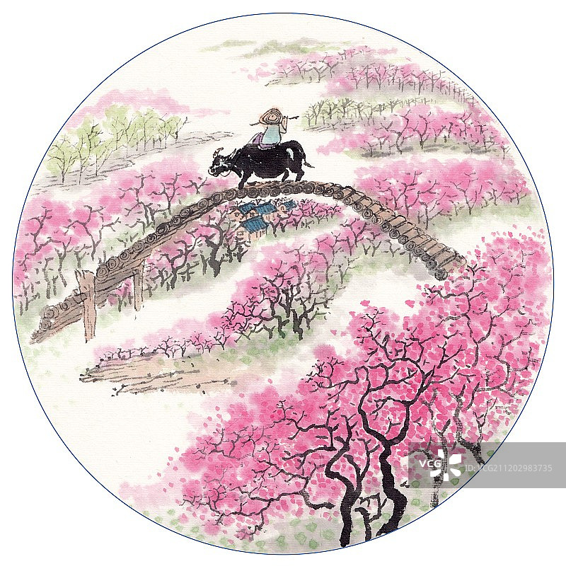 中国风手绘水墨插画二十四节气之清明图片素材