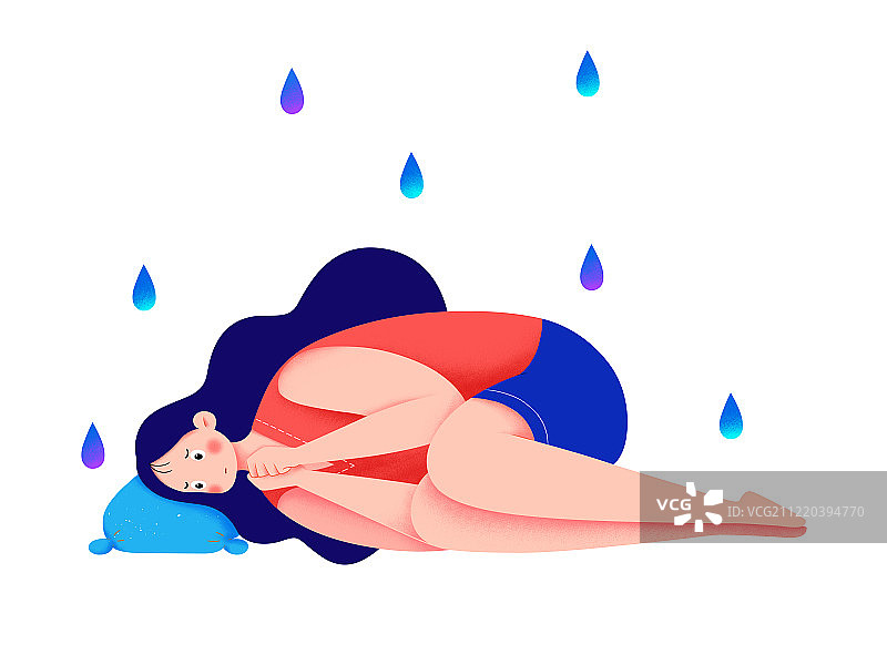 一个有点丧的女孩蜷缩的躺着素材图片素材