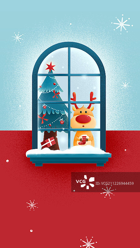 圣诞节麋鹿和圣诞树插画图片素材