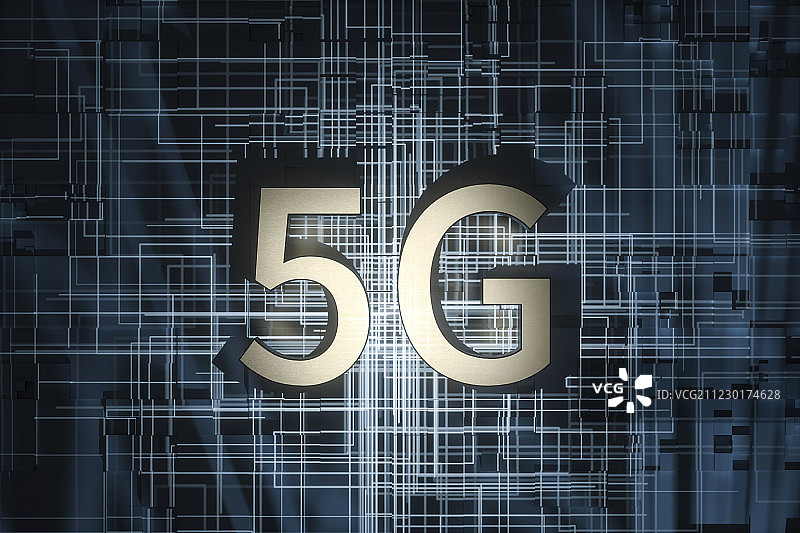 5G字体，科技感芯片背景，三维渲染图片素材