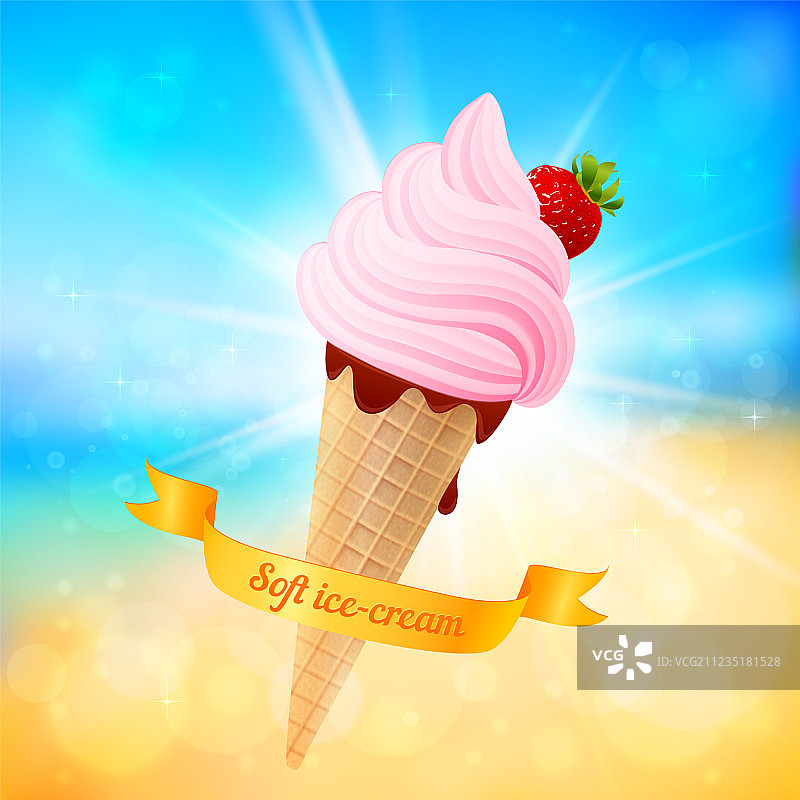 夏日冰淇淋在闪亮的背景图片素材
