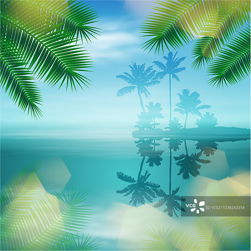 有岛屿和棕榈树的大海图片素材