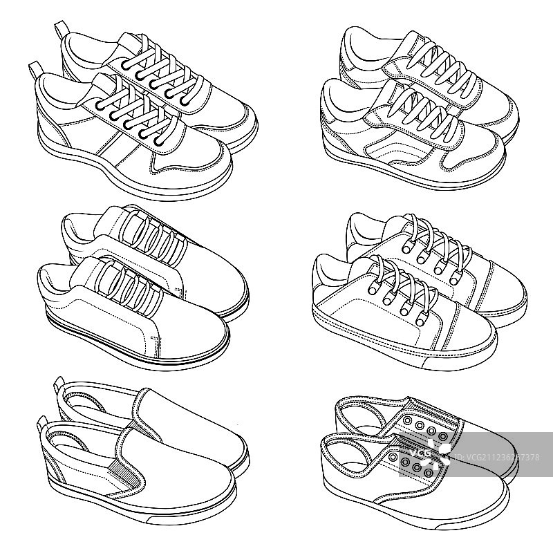 6酷鞋运动鞋素描画集图片素材