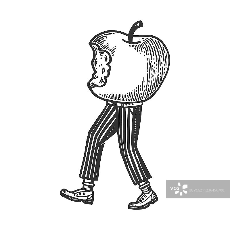 被咬的苹果在它的脚上刻字图片素材
