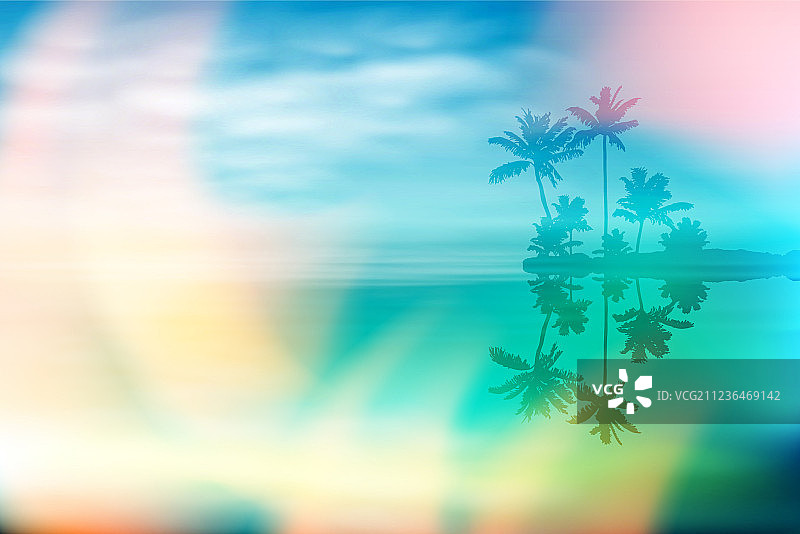 夏日的海面上有岛屿和棕榈树图片素材